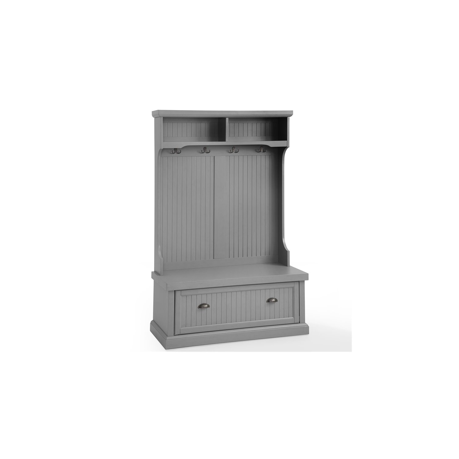 Crosley Seaside Wooden Coastal Hall Tree in Distressed Gray