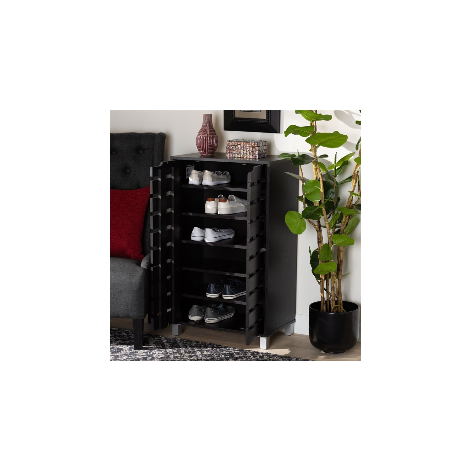 Bowery Hill Dark Brown Finished Wood 2-Door Shoe Storage Cabinet