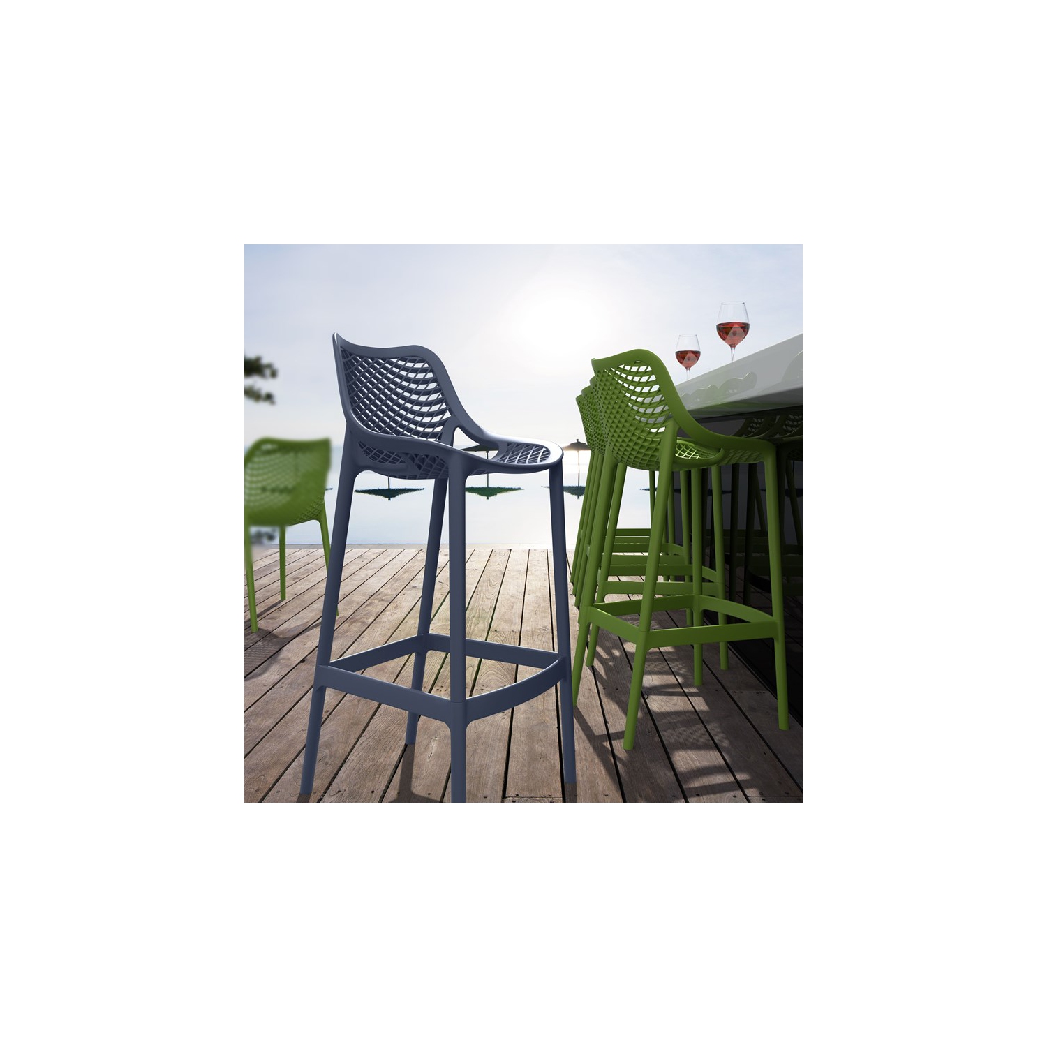 Compamia Air Patio Bar Stool in Dark Gray