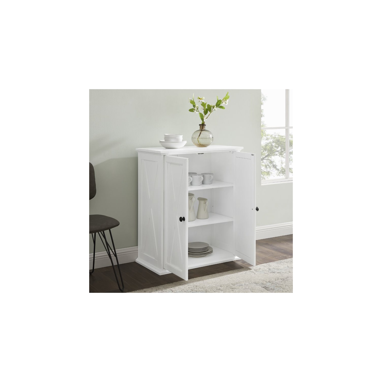 Crosley Clifton 2 Door Stackable Pantry in Distressed White