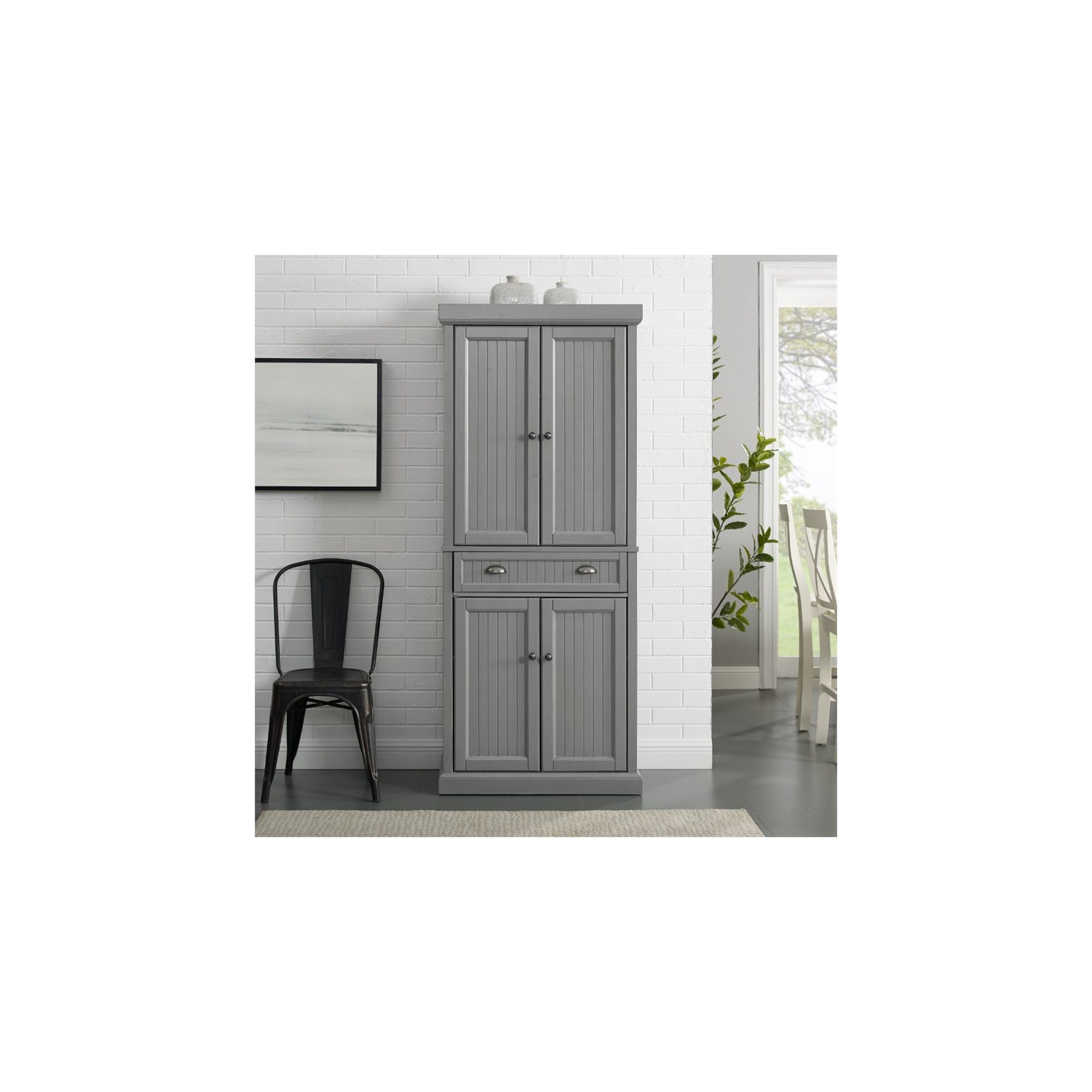 Crosley Seaside Wooden Coastal Pantry in Distressed Gray