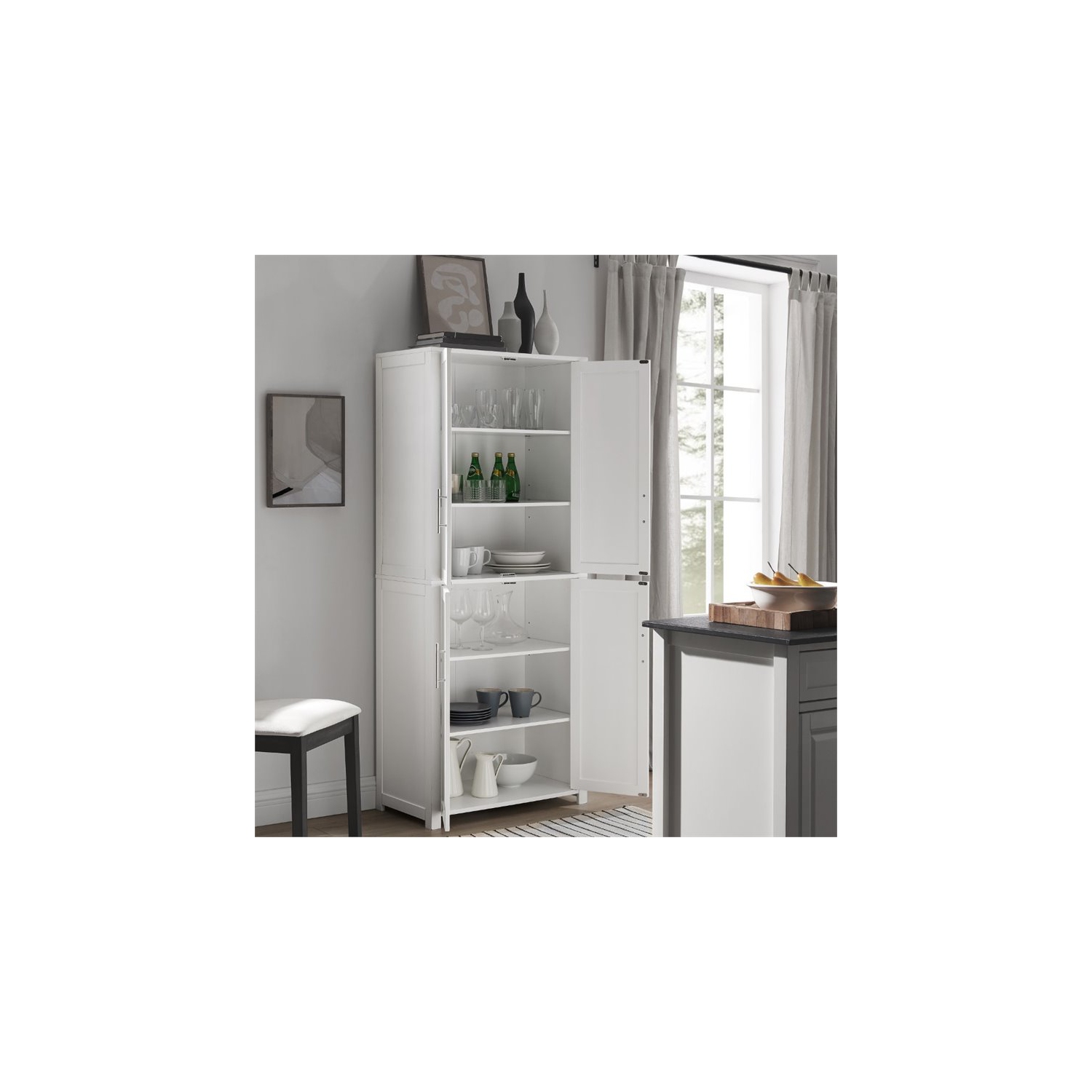 Crosley Savannah Tall Wooden Shaker Pantry in White