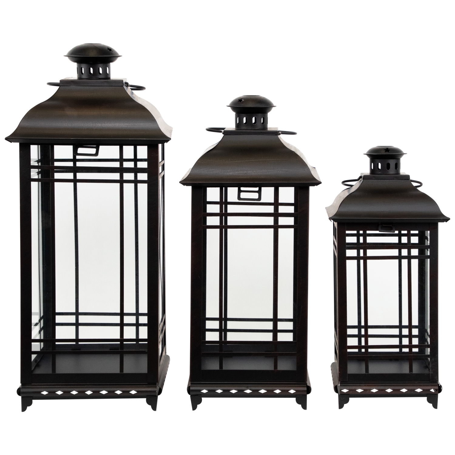 Distressed Mission Style Metal Candle Lanterns - 19.5" - Black - Set of 3