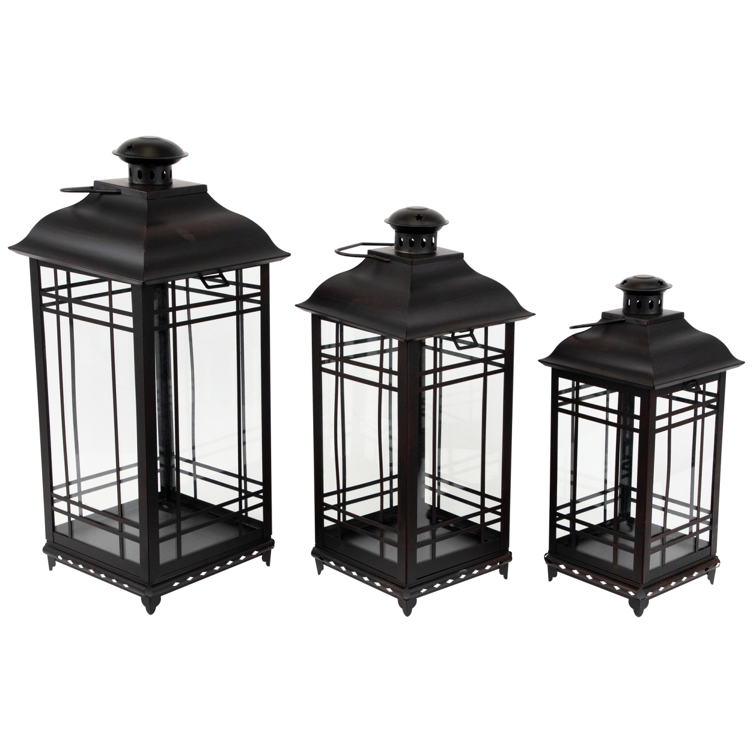 Distressed Mission Style Metal Candle Lanterns - 19.5" - Black - Set of 3