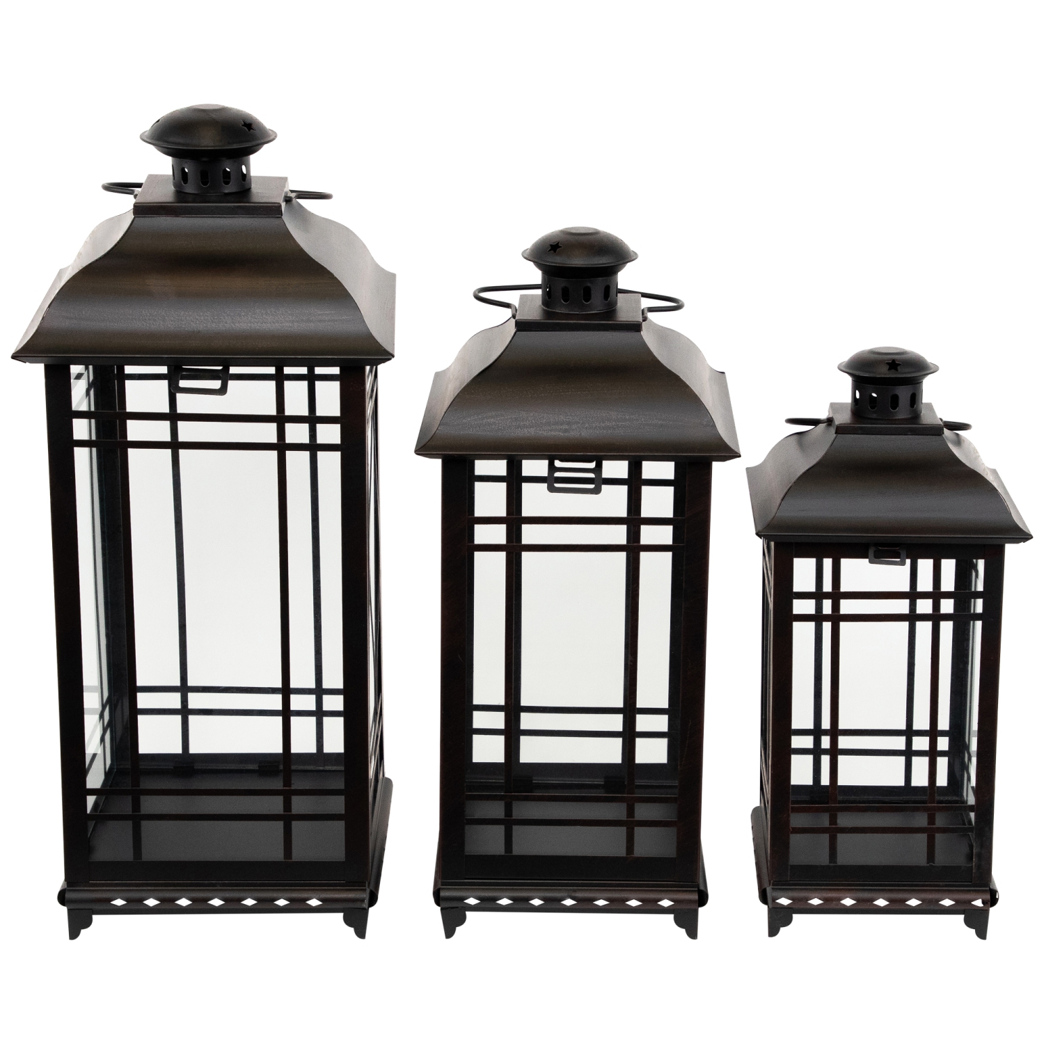 Distressed Mission Style Metal Candle Lanterns - 19.5" - Black - Set of 3