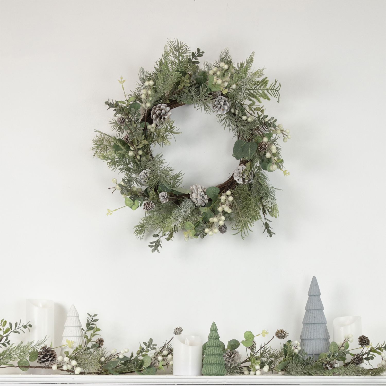 5' White Berry, Eucalyptus and Pinecone Christmas Garland - Unlit