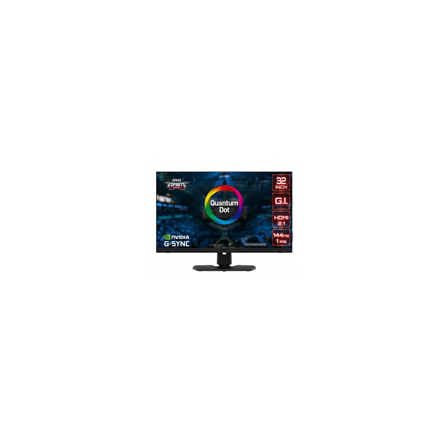 MSI 32" 4K Quantum Dot Gaming Monitor, 144Hz, 1ms, UHD 3840 x 2160, 16:9 IPS With G-sync Compatible, Tilt, Swivel, Height Adjustable Arm, RGB, 2x HDMI 2.1, DP, Optix MPG321UR QD