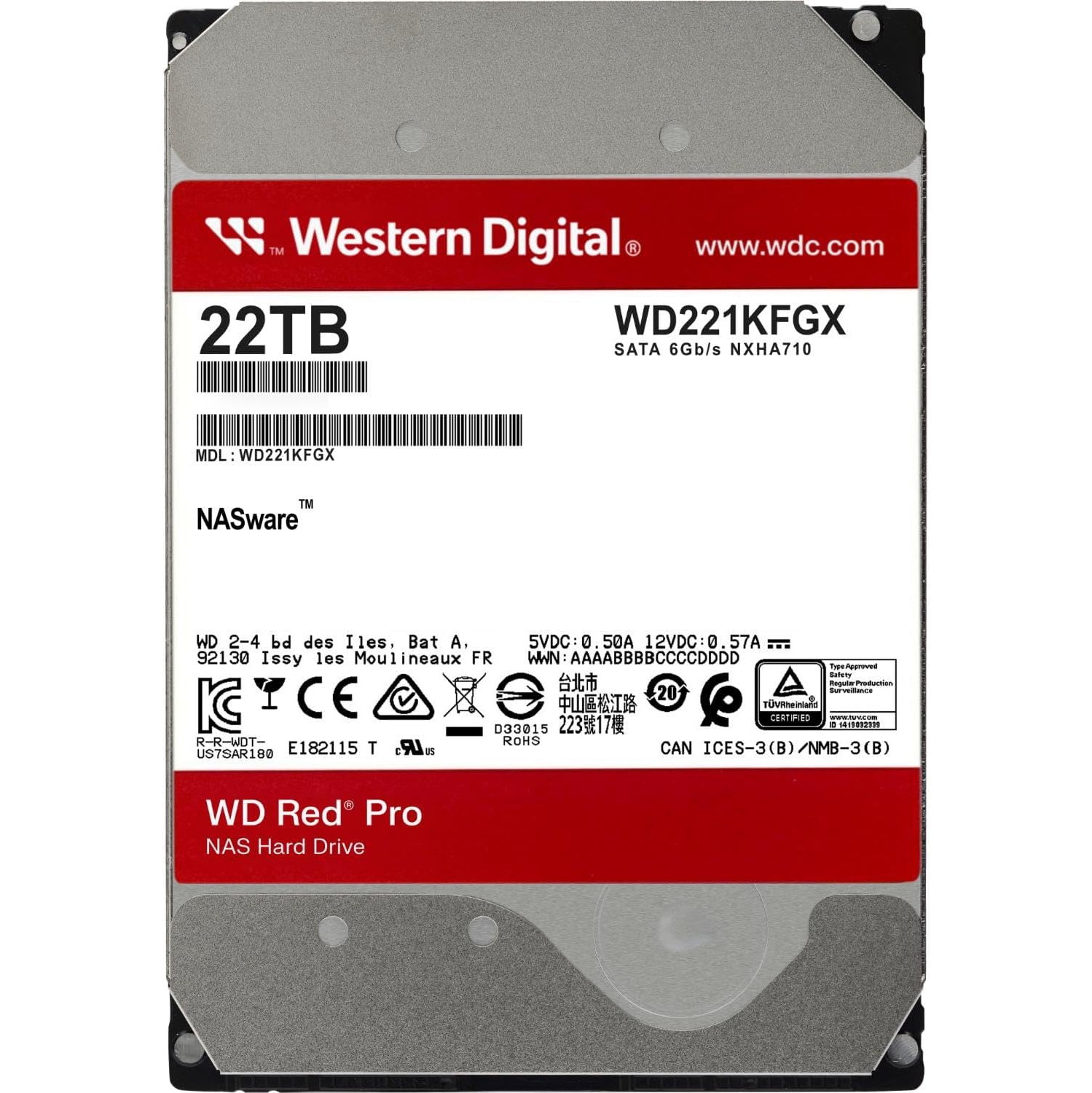 Western Digital WD Red Pro 22TB 3.5" 7200RPM SATA 6Gb/s Red Hard Drive HDD Internal