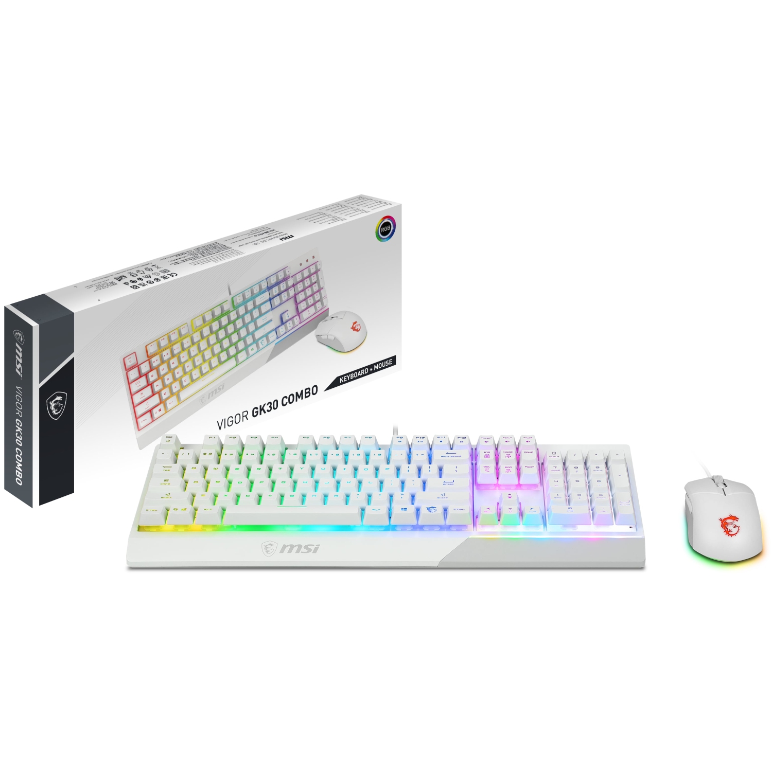 MSI Vigor Backlit RGB Dedicated Hotkeys Anti-Ghosting Mechanical Feel Gaming Keyboard & Gaming Mouse Combo (Vigor GK30 Combo White)