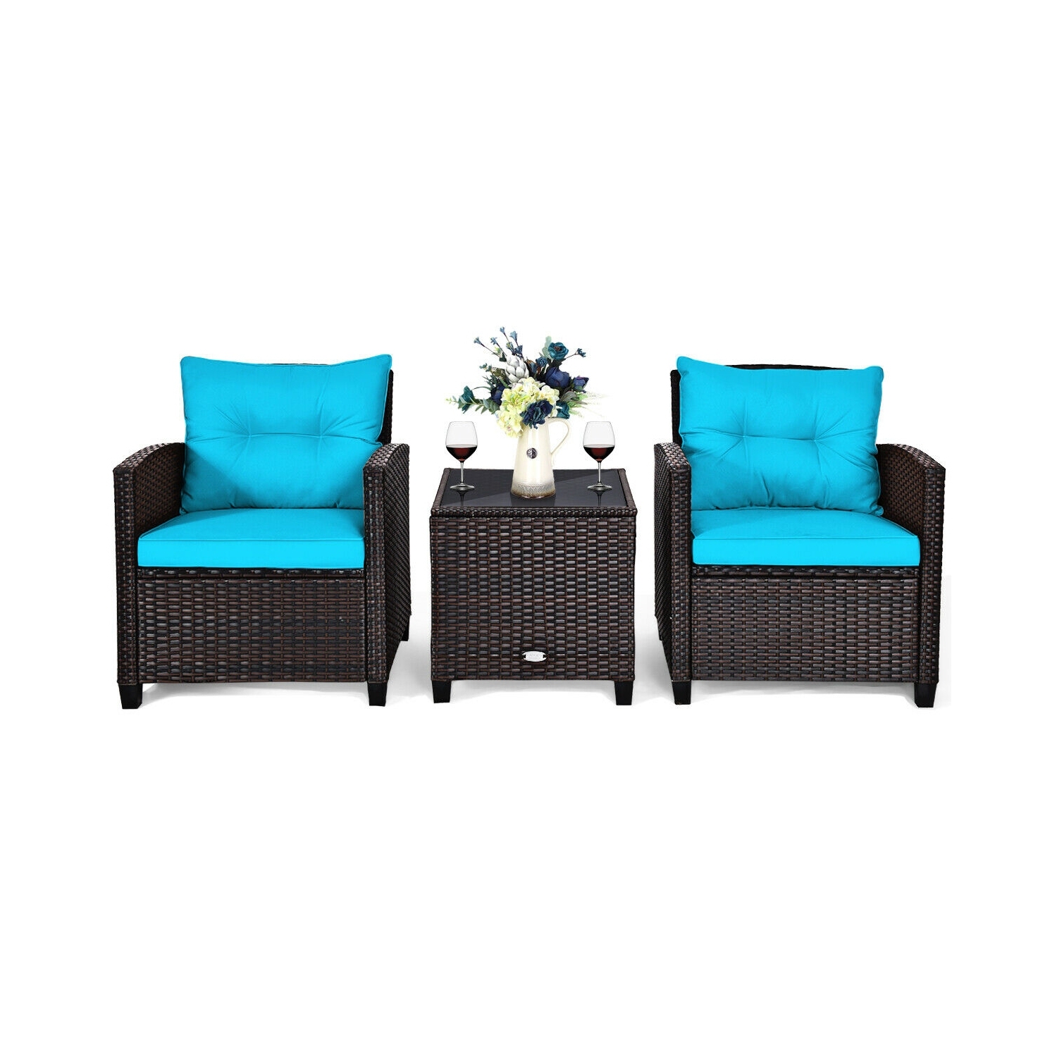 3-Piece Rattan Patio Furniture Set with Washable Cushions for Outdoor Comfort