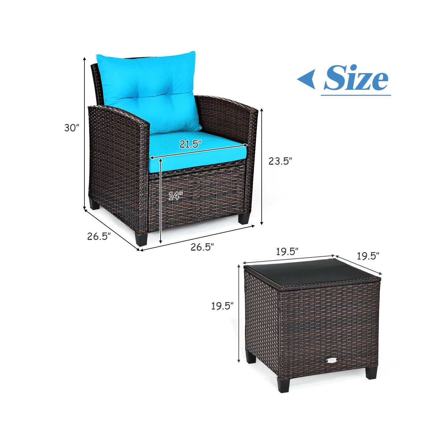 3-Piece Rattan Patio Furniture Set with Washable Cushions for Outdoor Comfort