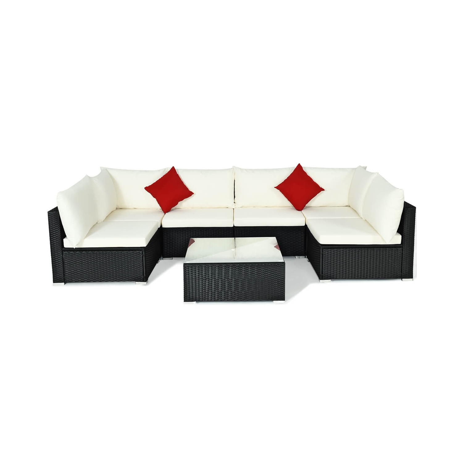 7-Piece Wicker Patio Sofa Set with Cushions, Pillows - Outdoor Furniture