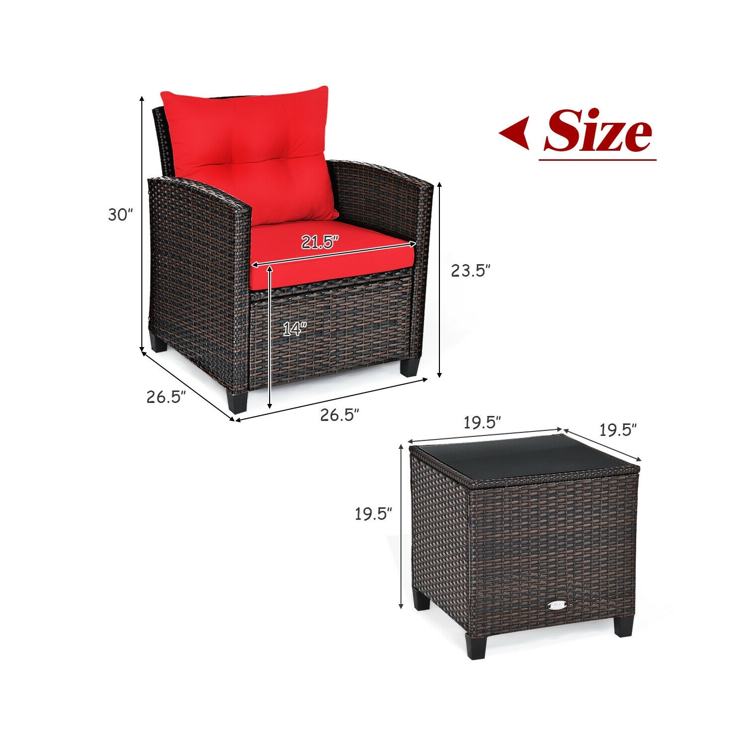 3-Piece Rattan Patio Furniture Set with Washable Cushions for Outdoor Comfort