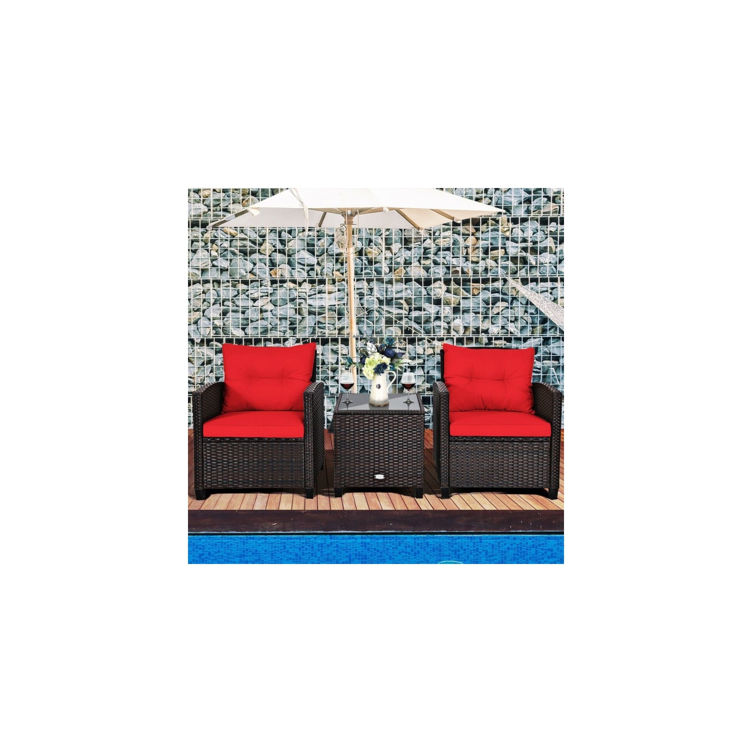 3-Piece Rattan Patio Furniture Set with Washable Cushions for Outdoor Comfort