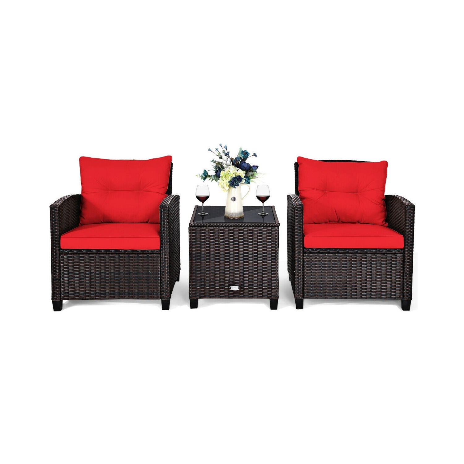 3-Piece Rattan Patio Furniture Set with Washable Cushions for Outdoor Comfort
