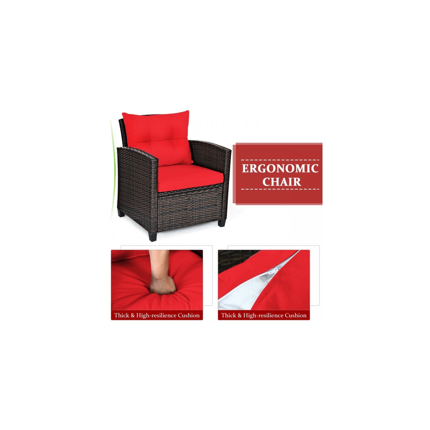 3-Piece Rattan Patio Furniture Set with Washable Cushions for Outdoor Comfort