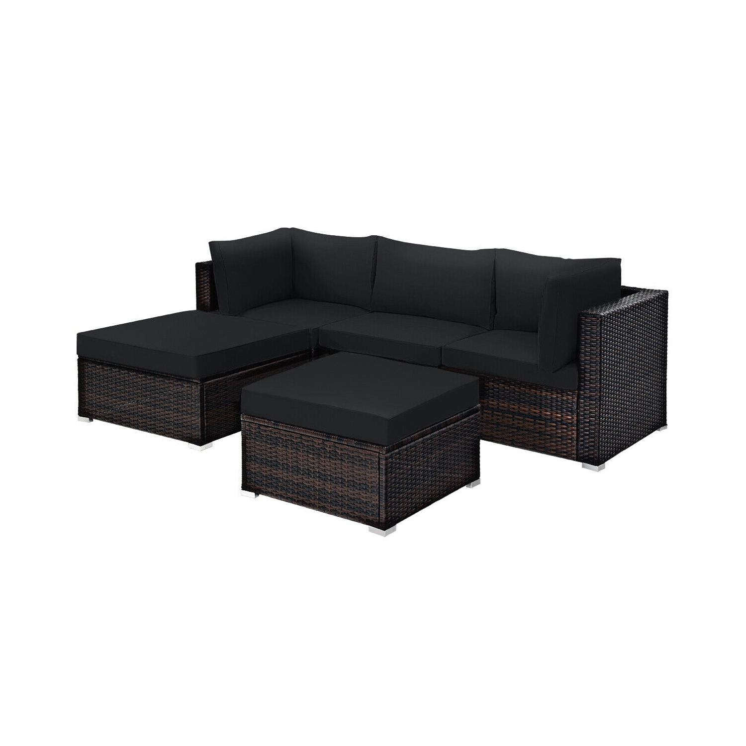 Ensemble de patio modulaire 5 pièces en rotin avec table pouf pour un confort extérieur