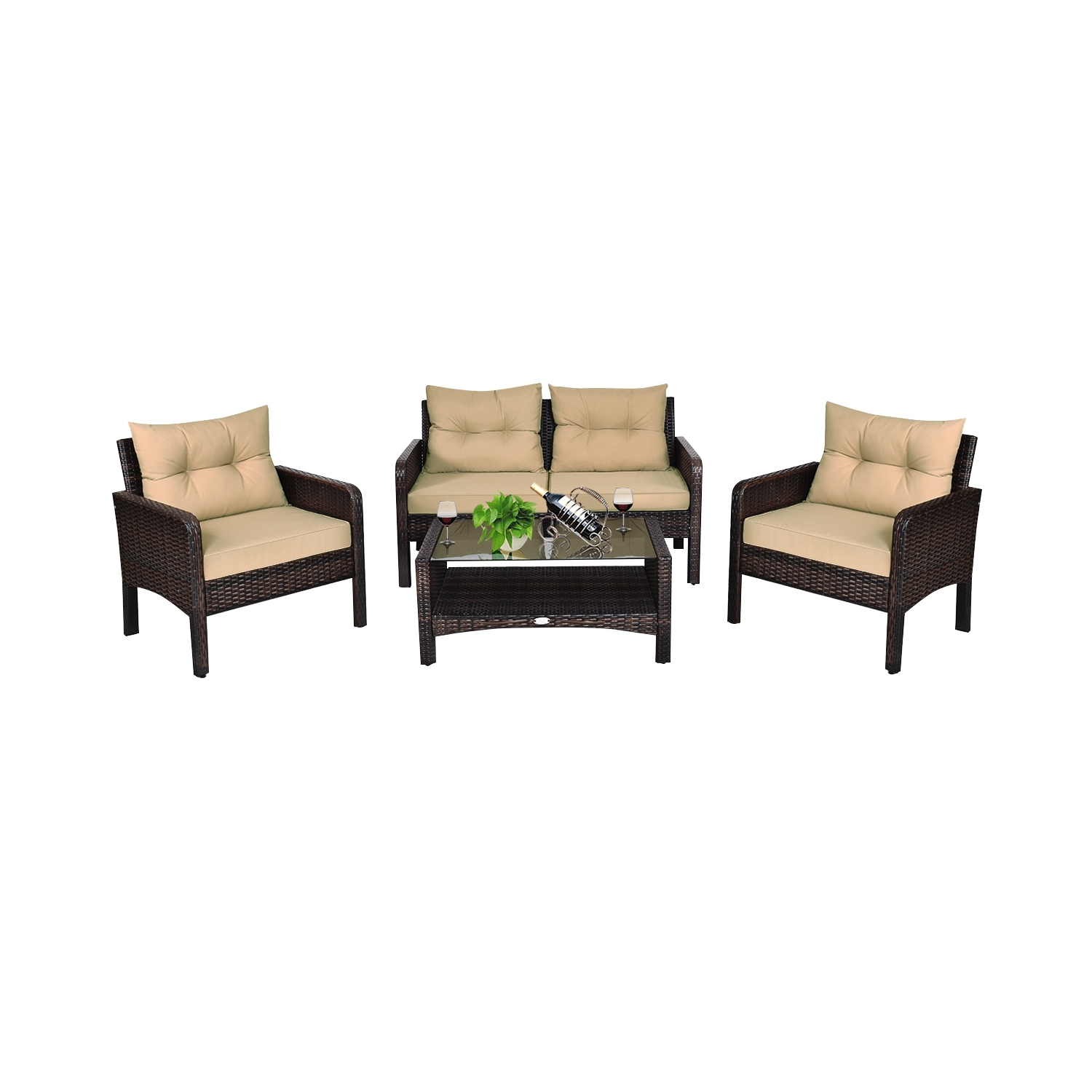 4-Piece Rattan Patio Sofa Set with Cushions and Coffee Table - Free Combination Design
