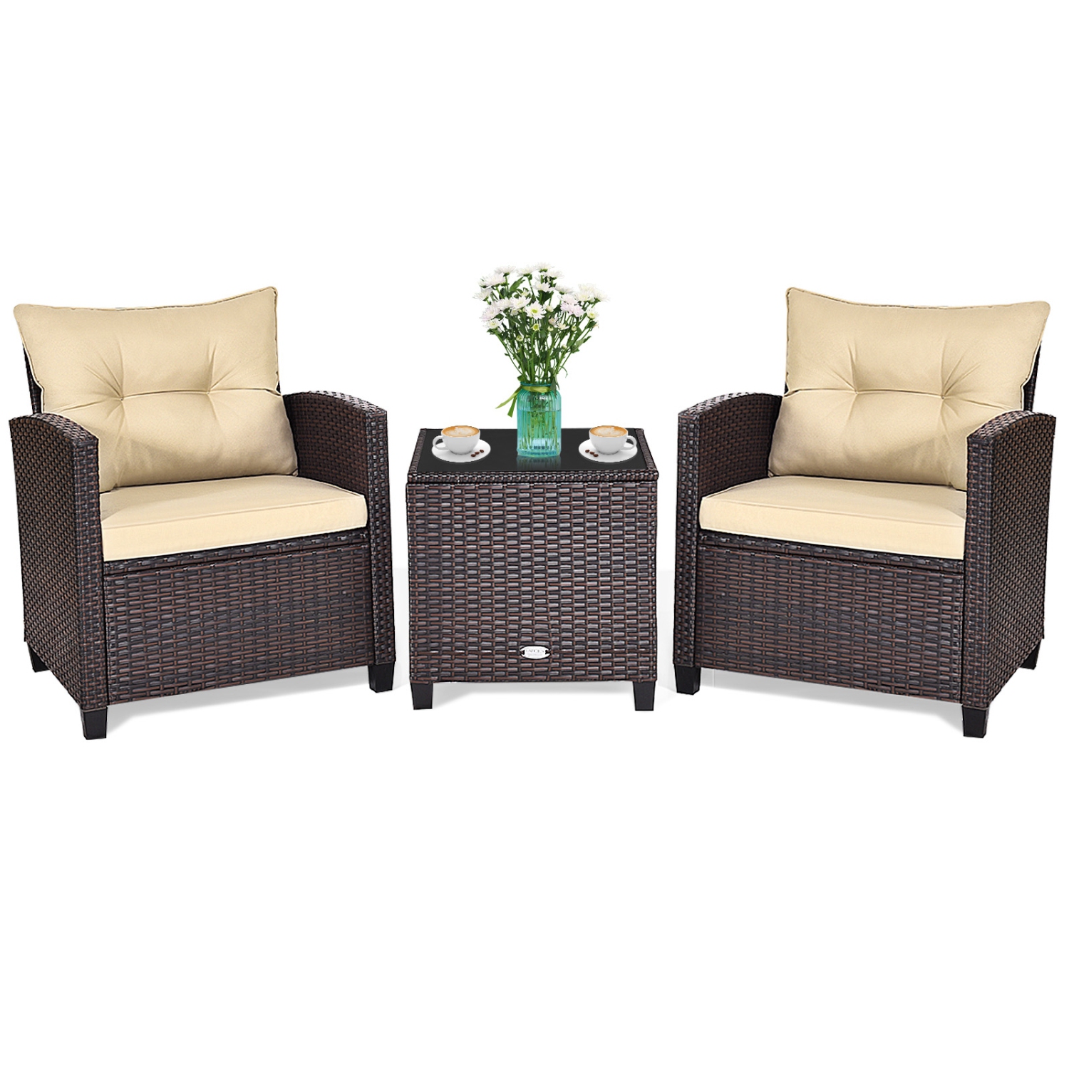 3-Piece Rattan Patio Furniture Set with Washable Cushions for Outdoor Comfort