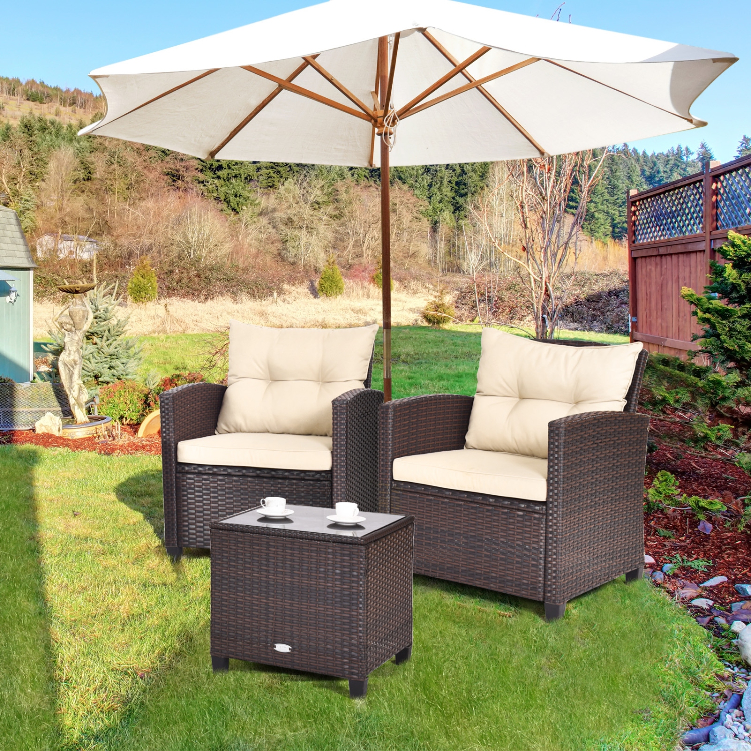 3-Piece Rattan Patio Furniture Set with Washable Cushions for Outdoor Comfort