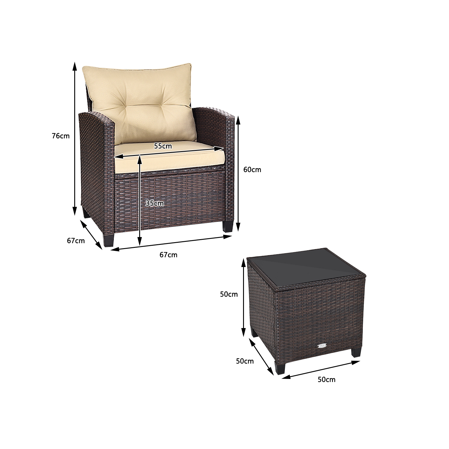 3-Piece Rattan Patio Furniture Set with Washable Cushions for Outdoor Comfort