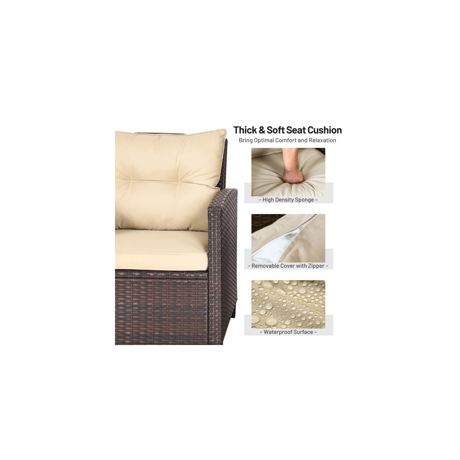 3-Piece Rattan Patio Furniture Set with Washable Cushions for Outdoor Comfort