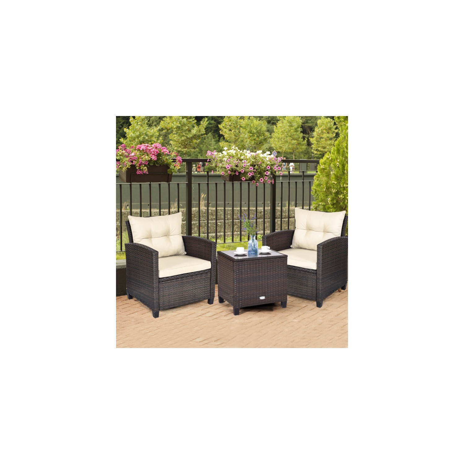 3-Piece Rattan Patio Furniture Set with Washable Cushions for Outdoor Comfort