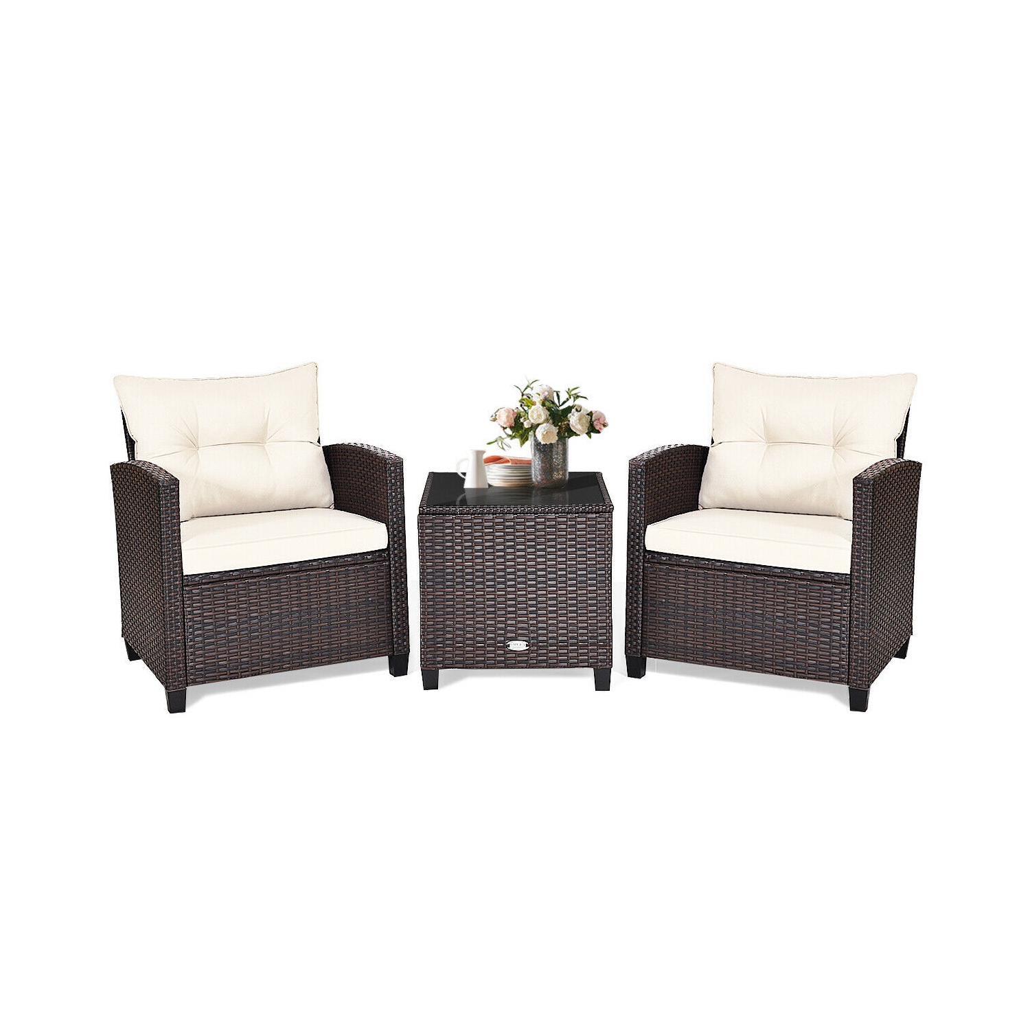 3-Piece Rattan Patio Furniture Set with Washable Cushions for Outdoor Comfort