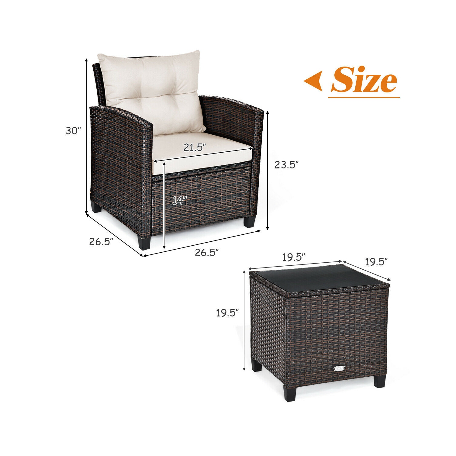 3-Piece Rattan Patio Furniture Set with Washable Cushions for Outdoor Comfort