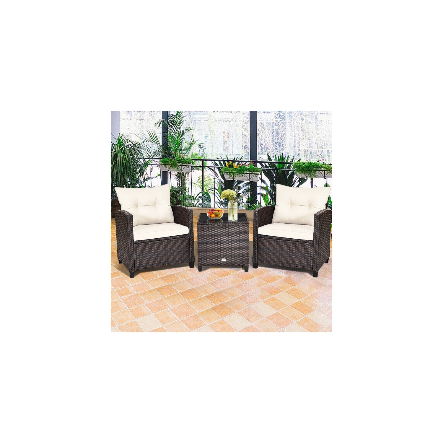 3-Piece Rattan Patio Furniture Set with Washable Cushions for Outdoor Comfort