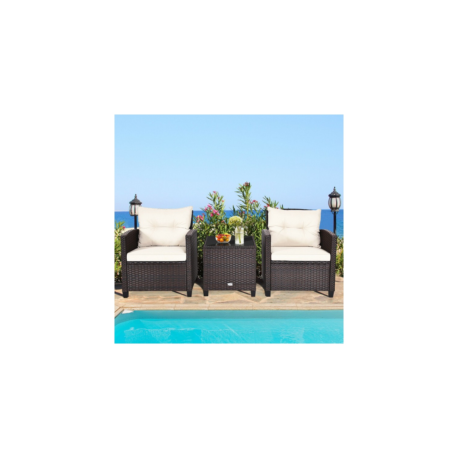 3-Piece Rattan Patio Furniture Set with Washable Cushions for Outdoor Comfort