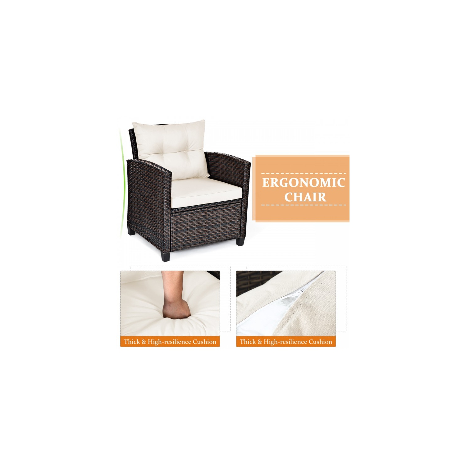 3-Piece Rattan Patio Furniture Set with Washable Cushions for Outdoor Comfort