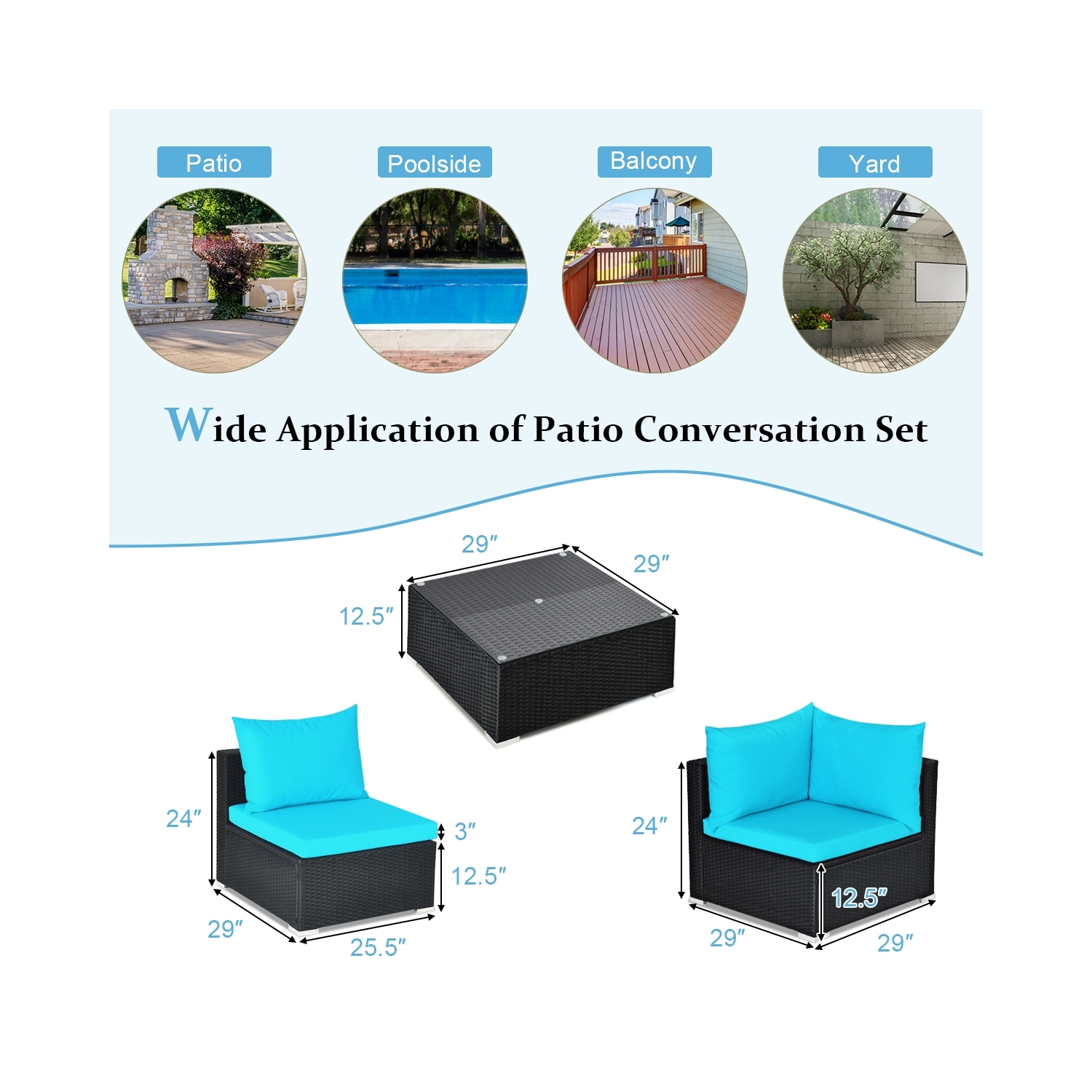 Ensemble de patio en osier 7 pièces avec coussins, oreillers – Meubles d'extérieur