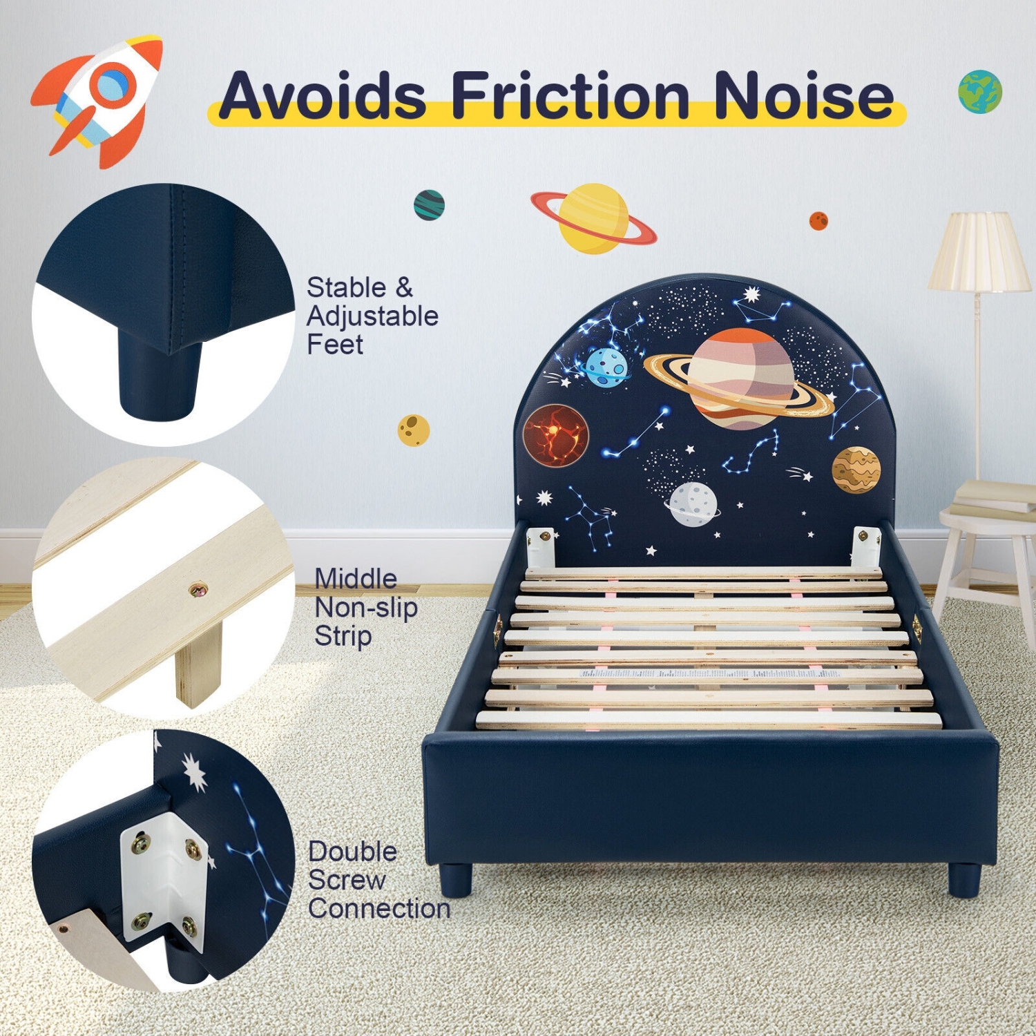 Children Twin Size Upholstered Platform Single Bed