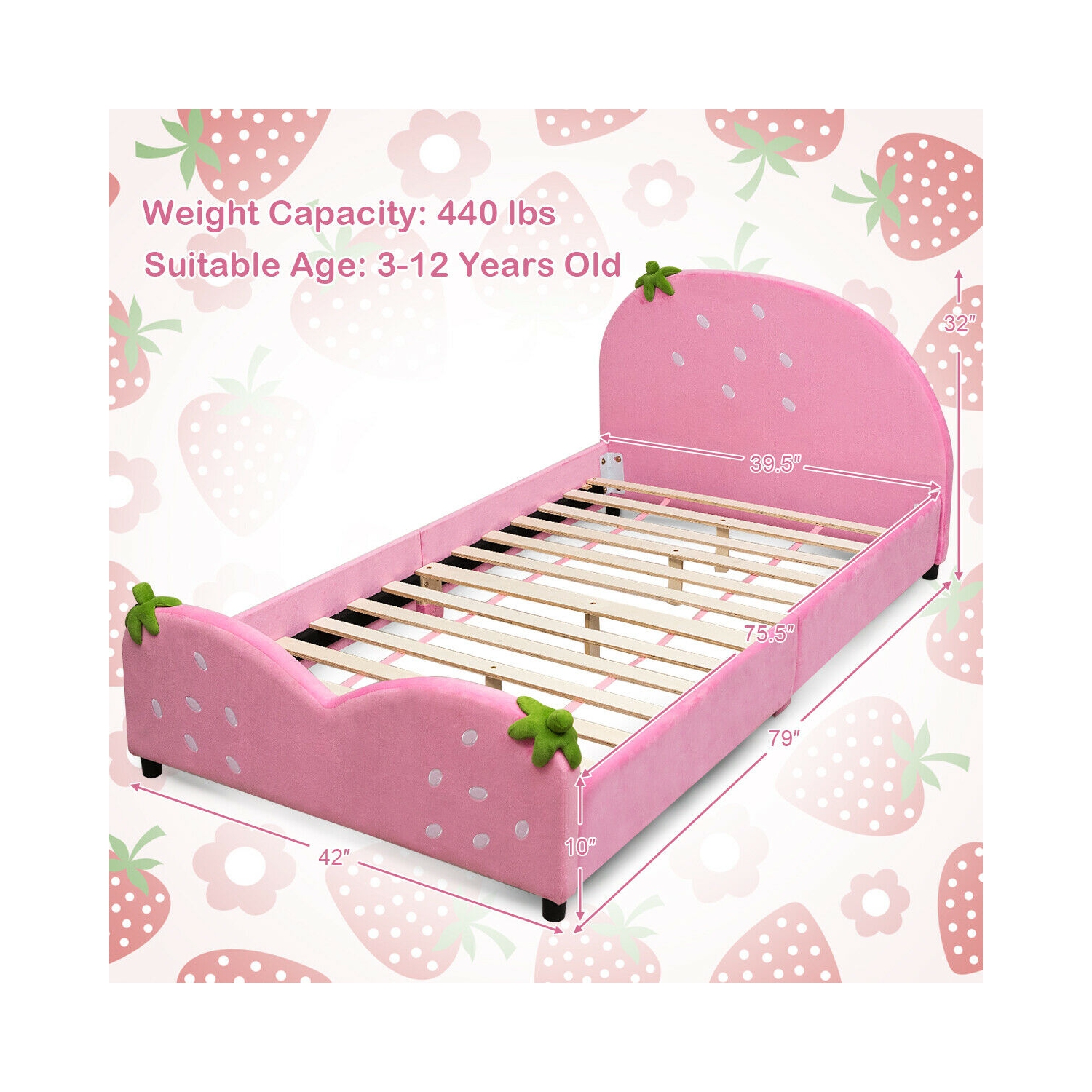 Lit rembourré pour enfant avec motifs de baies