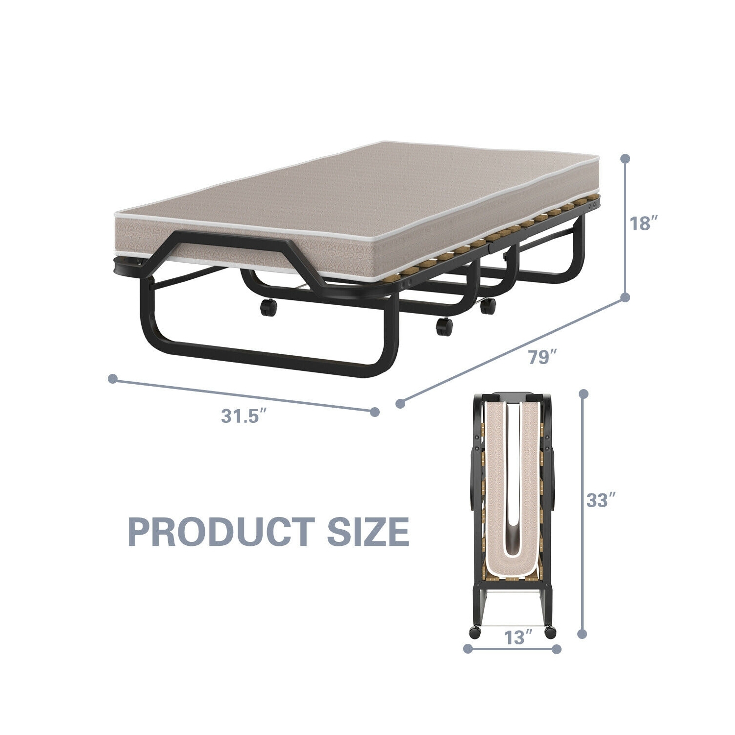 Rollaway Folding Bed with Memory Foam Mattress