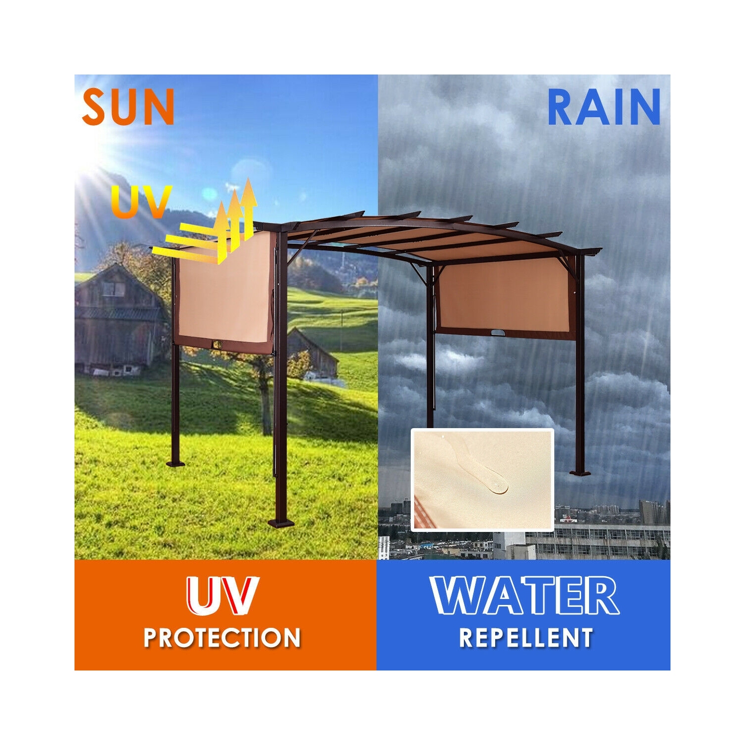 12 x 9 Feet Outdoor Pergola Gazebo Canopy Sun Shelter with Steel Frame