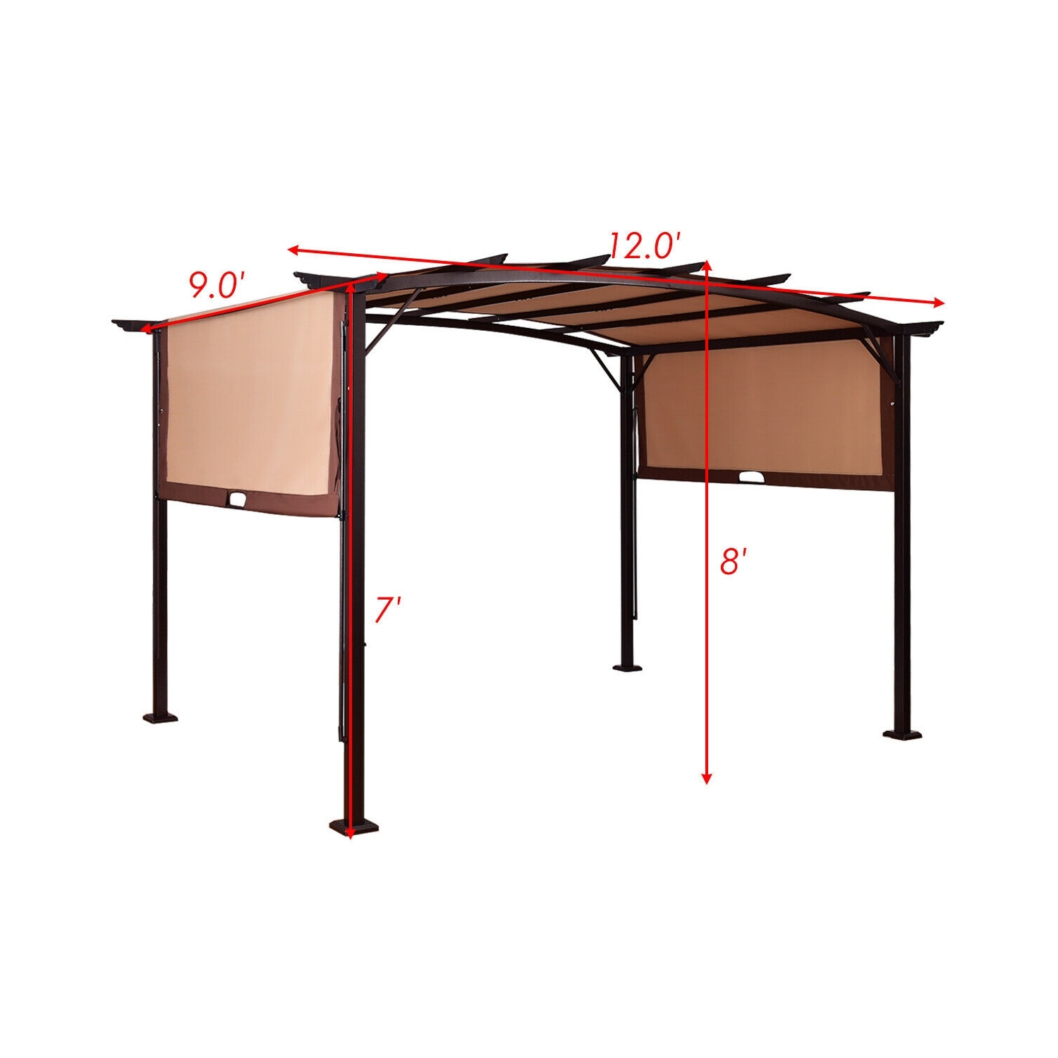 12 x 9 Feet Outdoor Pergola Gazebo Canopy Sun Shelter with Steel Frame