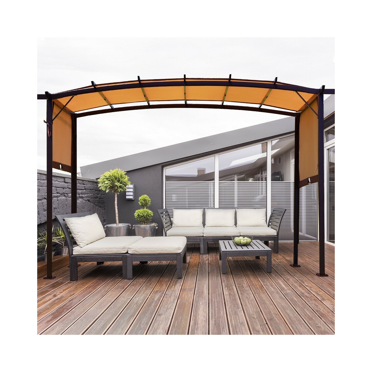 12 x 9 Feet Outdoor Pergola Gazebo Canopy Sun Shelter with Steel Frame
