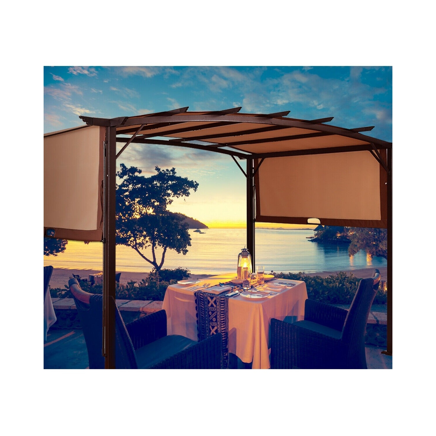 12 x 9 Feet Outdoor Pergola Gazebo Canopy Sun Shelter with Steel Frame