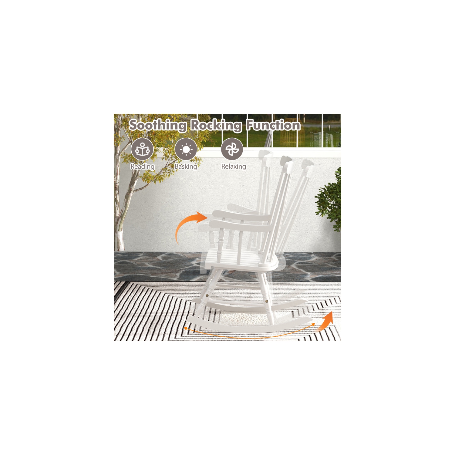 Glossy Finish Solid Wood Rocking Chair for Indoor or Outdoor Porch