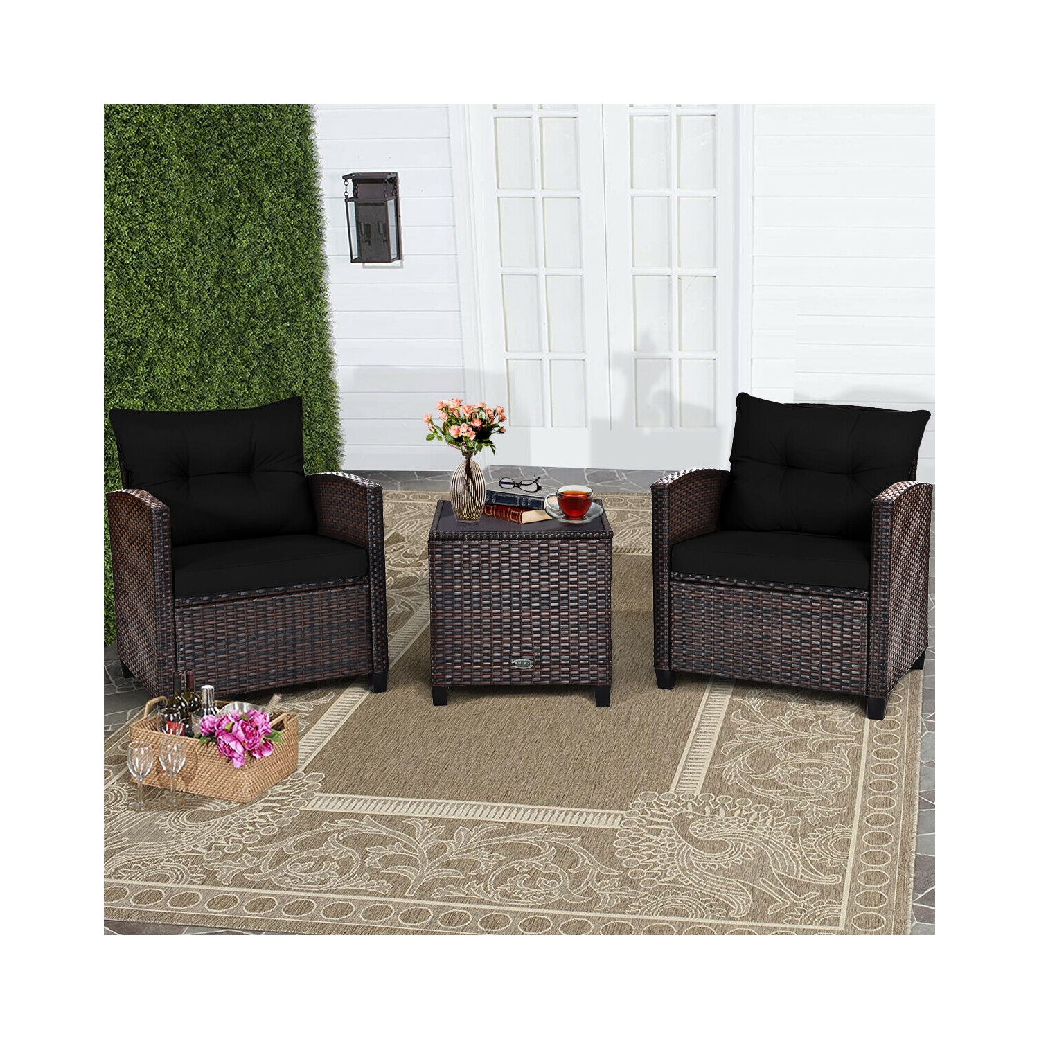3-Piece Rattan Patio Furniture Set with Washable Cushions for Outdoor Comfort