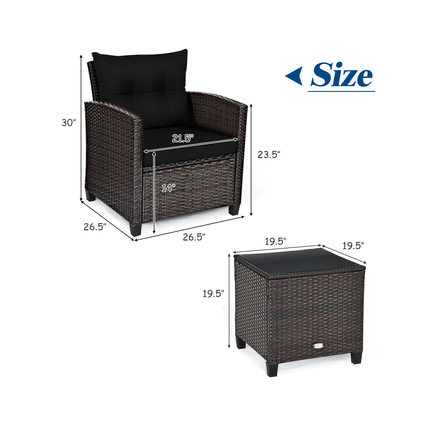 3-Piece Rattan Patio Furniture Set with Washable Cushions for Outdoor Comfort