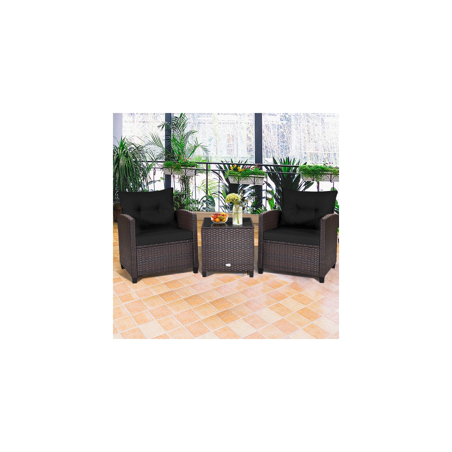 3-Piece Rattan Patio Furniture Set with Washable Cushions for Outdoor Comfort