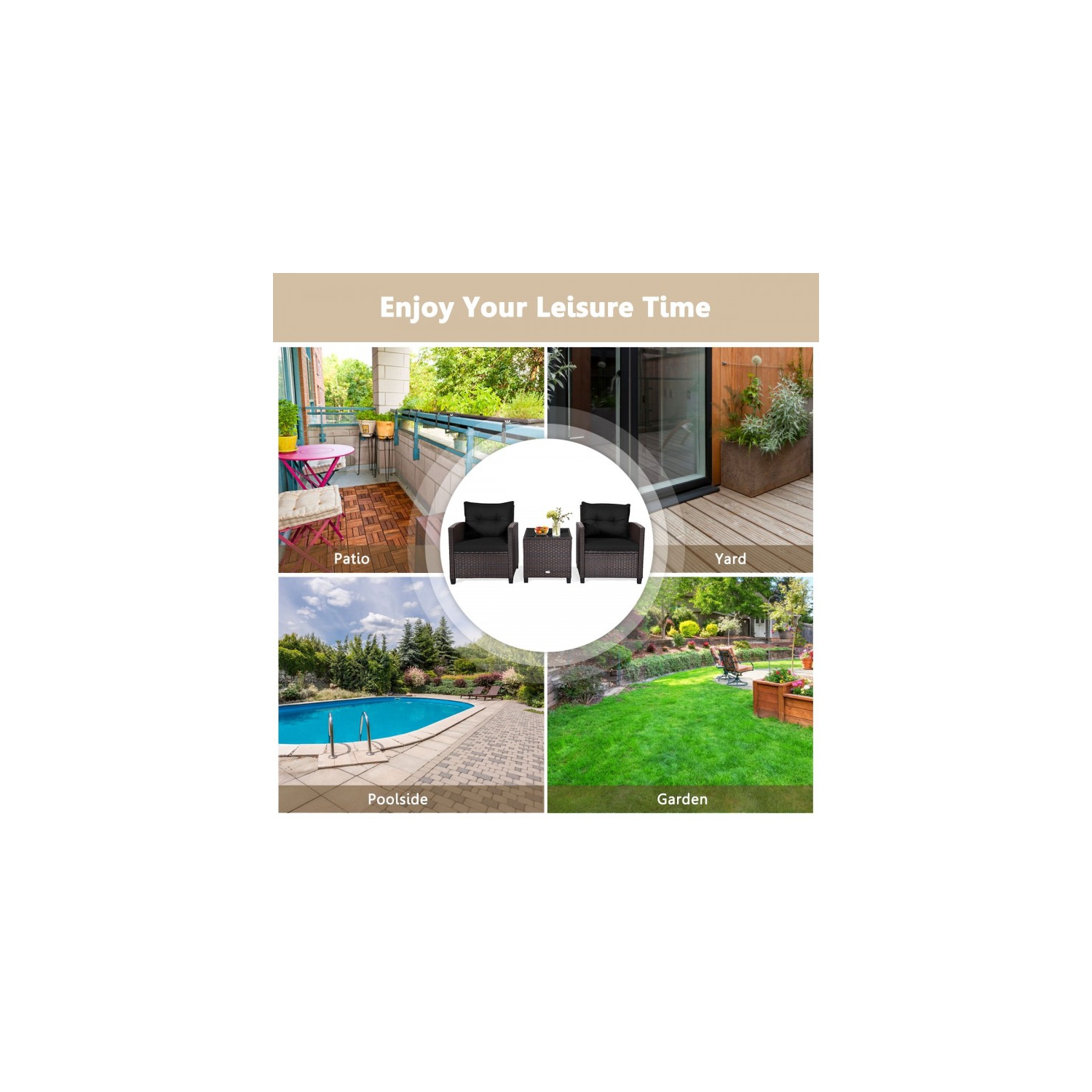 3-Piece Rattan Patio Furniture Set with Washable Cushions for Outdoor Comfort