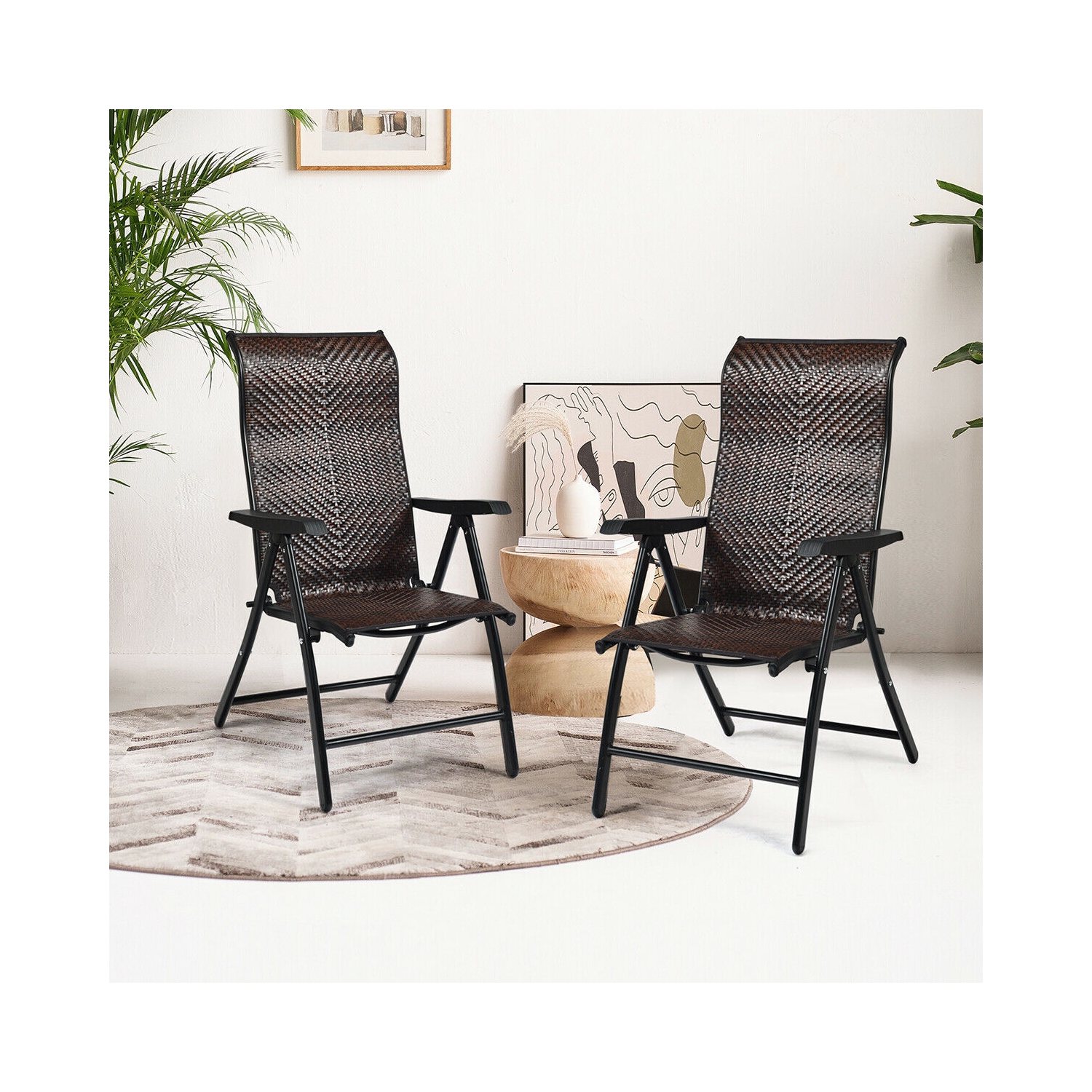 Patio Rattan Folding Chair with Armrest