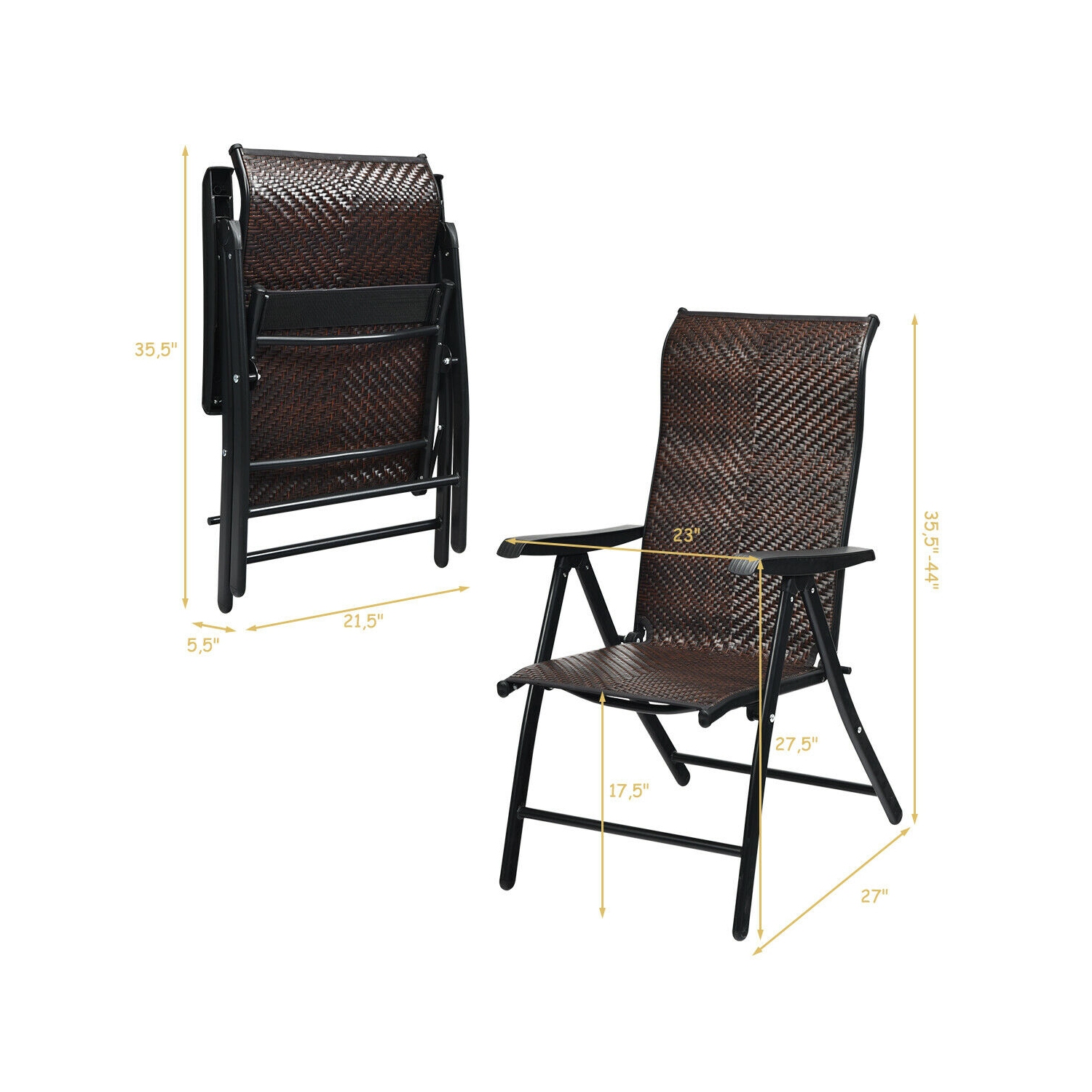 Patio Rattan Folding Chair with Armrest