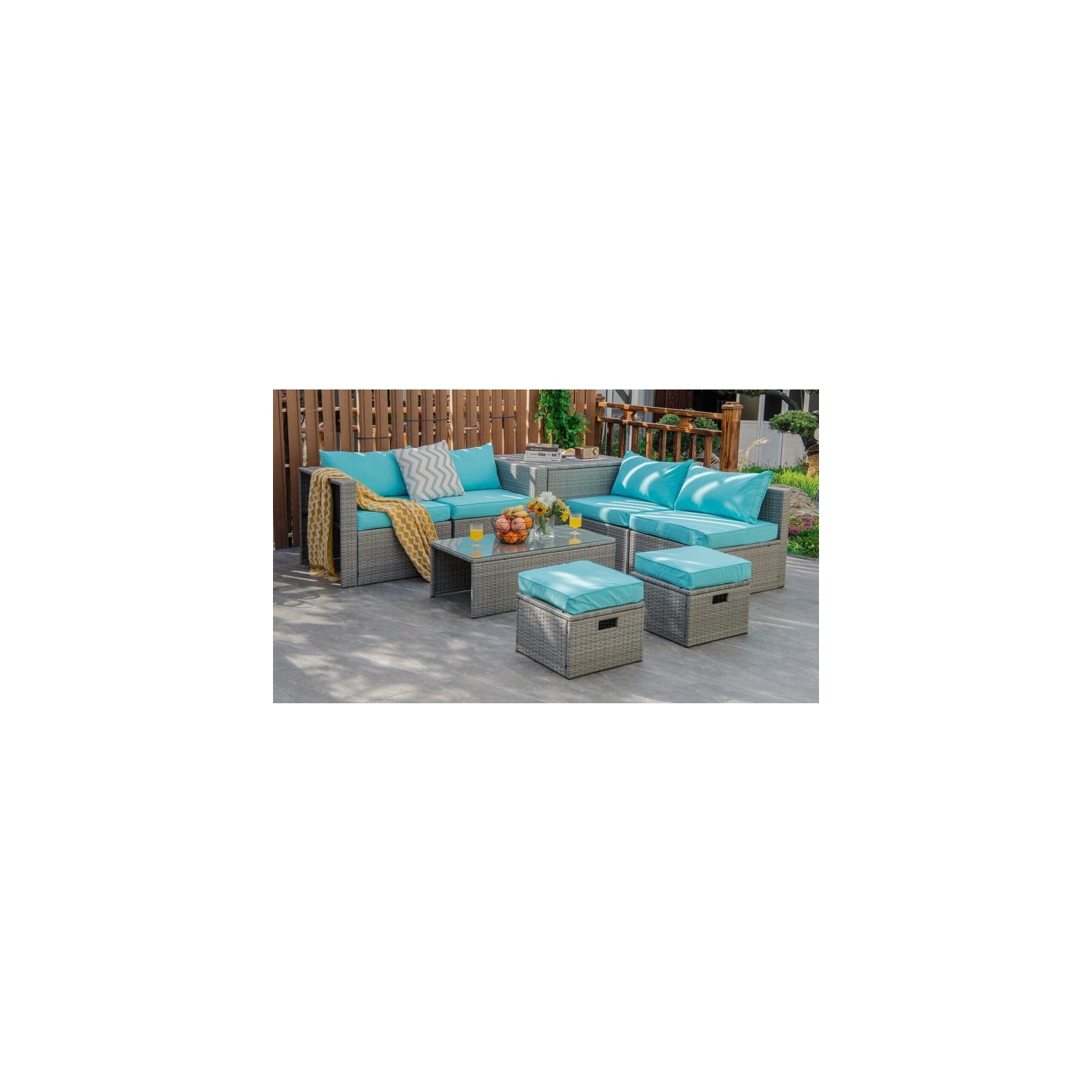 8-Piece Rattan Patio Furniture Set with Storage, Waterproof Cover and Cushions
