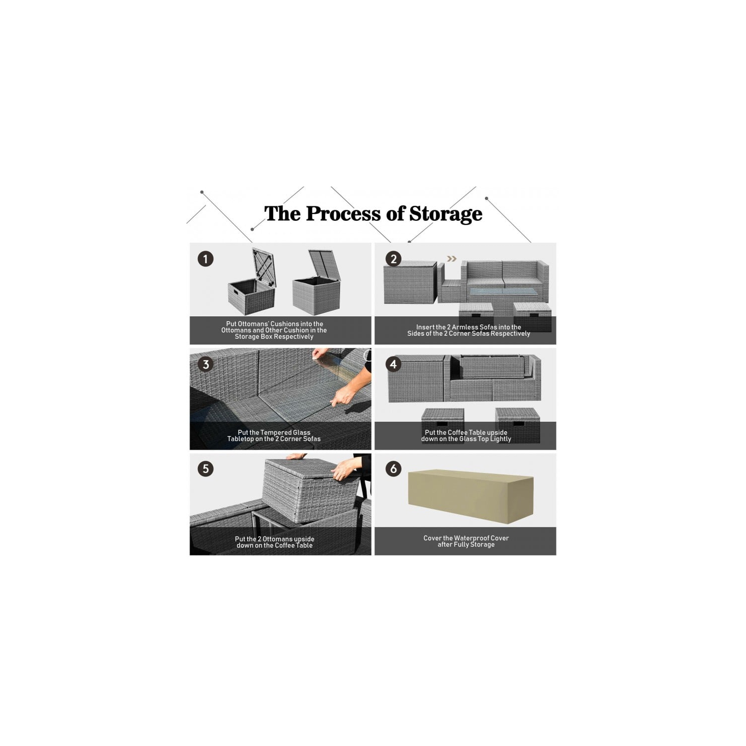 8-Piece Rattan Patio Furniture Set with Storage, Waterproof Cover and Cushions