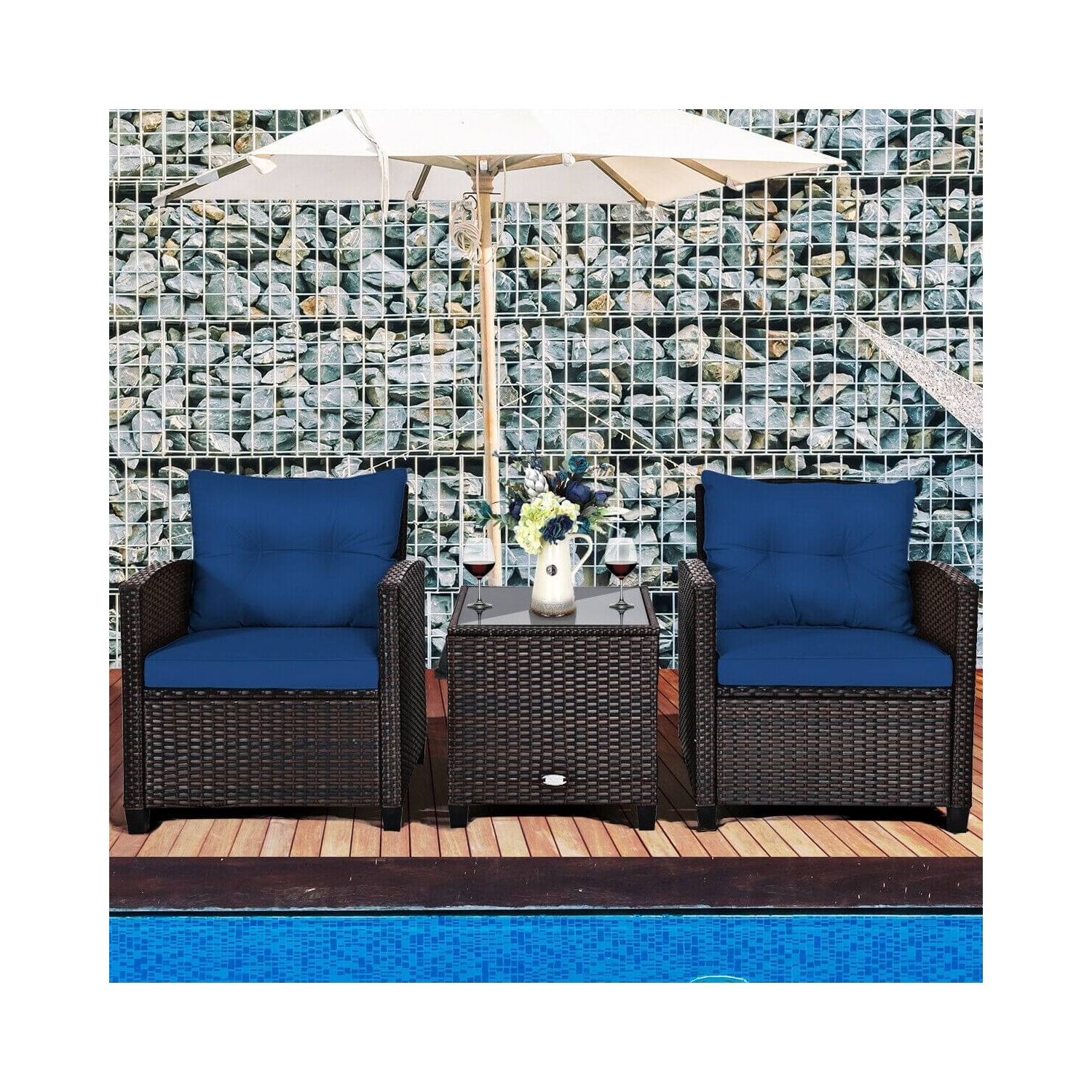 3-Piece Rattan Patio Furniture Set with Washable Cushions for Outdoor Comfort